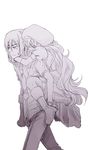  1girl akieru_nomaki bad_id bad_pixiv_id carrying long_hair macross macross_frontier monochrome piggyback purple saotome_alto sheryl_nome 