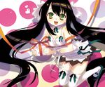  bad_id bad_pixiv_id black_hair blush flat_chest gift green_eyes hair_ribbon happy long_hair mary_janes original oryou ribbon shoes solo thighhighs twintails 
