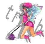  belt blue_hair boots fairy gloves hat nurse one_eye_closed persona persona_1 persona_2 short_hair solo ten_(ch) trish_(persona) wings 