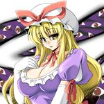  blonde_hair breasts cleavage elbow_gloves eyes gap gloves hat large_breasts long_hair ribbon solo tajima_yuuki touhou white_gloves yakumo_yukari yellow_eyes 