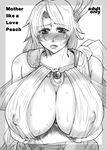  blush breasts collarbone covered_nipples english greyscale huge_breasts kouma_(coma03) lips long_hair monochrome parted_lips solo sophitia_alexandra soulcalibur soulcalibur_iv sweat upper_body 