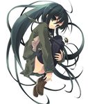  alastor_(shakugan_no_shana) black_hair fetal_position green_eyes itou_noiji jewelry jpeg_artifacts long_hair non-web_source pendant school_uniform shakugan_no_shana shana thighhighs zettai_ryouiki 