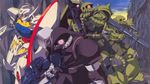  bazooka borjarnon borjarnon_gavane_gooney_custom gun gundam machine_gun mecha no_humans official_art scan shield turn_a_gundam turn_a_gundam_(mobile_suit) weapon zaku zaku_ii 