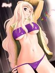  bandeau bikini blonde_hair blue_eyes breasts jacket large_breasts long_hair macross macross_frontier niwatori_kokezou sheryl_nome solo swimsuit underboob very_long_hair 