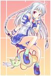  :3 copyright_request green_panties inase_shin'ya panties silver_hair solo tennis twintails underwear 