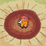  1girl akino_ell blue_shoes chibi commentary_request crater day dirty dirty_clothes dragon_ball go-toubun_no_hanayome hair_ornament jumpsuit long_hair meme nakano_itsuki orange_jumpsuit outdoors red_hair shoes solo star_(symbol) star_hair_ornament wristband yamcha_pose_(meme) 