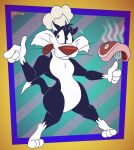 2026 3_toes 4_fingers alternate_version_at_paywall anthro beef belly bent_leg big_butt biped black_body black_eyes black_fur butt cheek_tuft chef_hat chef_hat_only chest_tuft clothing colored curling_tail curvy_figure cutlery digital_drawing_(artwork) digital_media_(artwork) dipstick_tail domestic_cat facial_tuft feet felid feline felis fingers flat_colors food fork fur gavanzude gesture glance gloves_(marking) hand_gesture hat head_tuft headgear headwear hi_res holding_fork humanoid_hands humanoid_heel kitchen_utensils leg_markings lines_drawn looking_aside looking_aside_at_viewer looking_at_viewer looney_tunes male mammal markings meat nude pattern_background pecs pinup plantigrade pointing pointing_at_viewer pose raised_heel red_nose signature simple_background slightly_chubby slightly_chubby_anthro slightly_chubby_male small_waist smile smiling_at_viewer socks_(marking) solo standing standing_on_toes steak steam striped_background sylvester_(looney_tunes) tail tail_markings tiptoes toes tongue tongue_out tools tuft tuxedo_cat warner_brothers whisker_spots whiskers white_belly white_body white_feet white_fur white_hands white_sclera white_tail_tip wide_hipped_anthro wide_hipped_male wide_hips