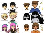  ... 2girls 4boys antenna_hair aubrey_(faraway)_(omori) aubrey_(omori) averting_eyes baseball_bat basil_(faraway)_(omori) basil_(omori) berry_(extrauuberry) black_eyes black_hair black_sweater_vest blonde_hair blue_eyes blue_hairband blue_nails blue_sweater book brother_and_sister brothers brown_hair closed_eyes closed_mouth collared_shirt colored_skin commentary dark-skinned_male dark_skin double-parted_bangs dress english_commentary flower flying_sweatdrops green_sweater_vest hair_between_eyes hair_flower hair_ornament hairband heart hero_(faraway)_(omori) hero_(omori) highres holding holding_baseball_bat holding_book holding_knife jacket kel_(faraway)_(omori) kel_(omori) knife long_hair long_sleeves looking_at_viewer mari_(omori) mari_(spirit)_(omori) multiple_boys multiple_girls nail_(hardware) nail_bat omori open_clothes open_jacket open_mouth pink_hair shirt short_hair short_sleeves siblings sidelocks simple_background speech_bubble spoken_ellipsis spoken_heart sunny_(omori) sweat sweater sweater_vest teeth tongue upper_teeth_only white_background white_dress white_jacket white_shirt white_skin 