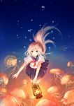  blonde_hair blue_eyes jellyfish lantern long_hair open_mouth original samizuban school_uniform skirt solo underwater 