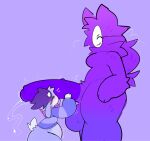 ambiguous_gender anthro bloated bodily_fluids clothing duo frozenfwomp fur genital_fluids genitals gynomorph gynomorph/ambiguous intersex intersex/ambiguous leaking_precum licking mask nude oral penile penis penis_lick precum purple_body purple_fur sex size_difference small_tail sweater tail tailless tongue topwear wearing_mask