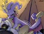 ambiguous_gender ambiguous_penetration blush duo entwined_tails generation_6_pokemon goodra humping implications male mothaala motion_outline night nintendo penetration pillow pillow_grab pokeball pokemon pokemon_(species) shiny_pokemon tail tail_coil tent