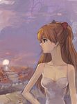  city hair_ornament kuzuvine landscape leaning long_hair neon_genesis_evangelion orange_hair profile sky solo souryuu_asuka_langley 