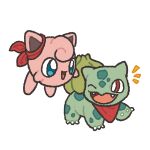 2026 ambiguous_gender back_bulb bar_emanata blue_eyes bulbasaur claws duo emanata fangs feral generation_1_pokemon green_body green_skin hi_res jigglypuff kerchief kerchief_on_ear kerchief_only lozyrosie markings nintendo open_mouth open_smile pink_body pokemon pokemon_(species) pokemon_mystery_dungeon red_eyes red_kerchief round_body simple_background smile spike_chunsoft spots spotted_body spotted_skin teeth white_background white_claws yellow_bar_emanata yellow_emanata