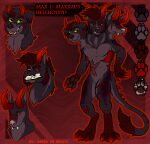 absurd_res anthro bardo_en_krisis black_body black_fur canid canid_demon canine cerberus claws demon european_mythology fur greek_mythology green_eyes hair hellhound hi_res horn mammal multi_head mythological_canine mythological_creature mythology orange_eyes pink_nose red_body red_fur red_hair scar spiked_tail spikes spikes_(anatomy) tail