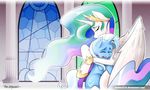  absurd_res blue_body cape crown crying cutie_mark duo equine eyes_closed female feral friendship_is_magic hair hi_res horn hug inside mammal mrwes326 multi-colored_hair my_little_pony princess_celestia_(mlp) tears trixie_(mlp) unicorn white_body white_hair winged_unicorn wings 