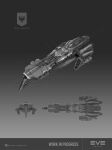  attack_ship_(eve_online) autodesk_3ds_max_(medium) battlecruiser_(eve_online) commentary company_logo company_name concept_art copyright_logo copyright_name dated duvolle_laboratories_(eve_online) emblem english_commentary eve_online gallente_federation_(eve_online) gradient_background greyscale lobaud logo military_vehicle monochrome multiple_views no_humans photoshop_(medium) realistic science_fiction spacecraft talos_(eve_online) vehicle_focus 