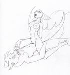  bat black_and_white breasts canine cowgirl_position duo female female_on_top interspecies male mammal monochrome nude on_top penetration pussy sex sketch straddling straight tierafoxglove vaginal vaginal_penetration wings wolf 