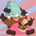 anthro canid canine clothing duo eyewear female fox glasses gynomorph hat haxsmack headgear headwear hi_res intersex intersex/female mammal nova(ophelia_sketched) o-mai_(haxsmack) overweight party_hat slightly_chubby spank_marks spanking_focus