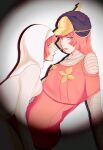  1girl blunt_bangs bodysuit breasts brown_hat capelet closed_mouth clothing_cutout commentary_request dress dual_persona flower_ornament gold_flower grey_bodysuit hat highres hot_pants_(sbr) jojo_no_kimyou_na_bouken looking_at_viewer medium_breasts nun nun_headdress pink_capelet pink_dress pink_eyes pink_hair robe short_hair shoulder_cutout skht_5 spotlight steel_ball_run white_robe 