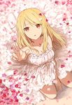  bad_id bad_pixiv_id blonde_hair dress flower ichinose777 long_hair looking_at_viewer panties petals pink_panties reaching_out red_eyes sakura-sou_no_pet_na_kanojo shiina_mashiro solo underwear white_background white_dress 