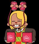  1girl :t animal_ears antlers blonde_hair box brown_fur buck_teeth can checkered_clothes checkered_sweater_vest checkered_vest closed_eyes deer_antlers deer_ears deer_girl deltarune dr_pepper drink_can drinking_straw furry furry_female holding holding_box holding_can horns iluvrabbitz long_hair mundane_utility noelle_holiday prehensile_horns red_nose reindeer_antlers reindeer_girl soda soda_can teeth two-tone_sweater_vest utdr_(toby_fox) vest 