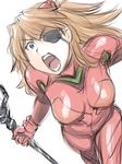  :o angry bangs bident blue_eyes bodysuit bracer breasts breasts_apart cowboy_shot dutch_angle eyepatch foreshortening from_above gloves hair_between_eyes headgear holding holding_weapon lance_of_longinus long_hair looking_at_viewer medium_breasts neon_genesis_evangelion open_mouth orange_hair outstretched_arms parted_bangs pilot_suit polearm rebuild_of_evangelion shikinami_asuka_langley simple_background sketch solo souryuu_asuka_langley spread_arms standing turtleneck ueyama_michirou v-shaped_eyebrows weapon white_background 