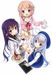  bad_id bad_pixiv_id black_hair blue_eyes blue_hair brown_hair cake crossed_legs cup dress eating flower food gochuumon_wa_usagi_desu_ka? hair_flower hair_ornament hairclip hat highres hoto_cocoa hoto_cocoa's_school_uniform jacket kafuu_chino kafuu_chino's_school_uniform koi_(koisan) long_hair menu multiple_girls necktie official_art purple_eyes school_uniform shirt short_hair single_stripe sitting smile spoon tea teacup teapot tedeza_rize tedeza_rize's_school_uniform thighhighs tippy_(gochiusa) twintails x_hair_ornament 