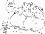 2015 2_horns ambiguous_gender anthro anthro_focus barefoot belly belly_peeking_out big_belly big_breasts big_cheeks black_and_white blush blush_lines boss_monster_(undertale) bovid breasts cankles caprine chara_(undertale) chubby_cheeks clothed clothing cracks dialogue doorway double_chin duo english_text fat_arms feet female female_focus floppy_ears frown goat hi_res horn huge_belly human keij larger_anthro larger_female leg_rolls lop_ears mammal monochrome morbidly_obese morbidly_obese_anthro morbidly_obese_female neck_rolls obese obese_anthro obese_female open_frown open_mouth overweight overweight_anthro overweight_female robe simple_background size_difference sketch speech_bubble talking_to_another text toriel undertale undertale_(series) weight_difference white_background