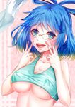  bad_id bad_pixiv_id bespectacled blue_eyes blue_hair breasts dorry9 glasses hair_ornament hair_rings hair_stick highres kaku_seiga large_breasts open_mouth rukito shawl short_hair smile solo touhou underboob 