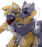 anaugi anthro athletic athletic_anthro athletic_male balls bodily_fluids breath canid canine canis chest_grab dominant dominant_male duo ear_tuft erection eye_patch eyewear finger_in_mouth fox fox_mccloud fur genitals green_eyes grey_body grey_ears grey_fur hair hi_res male male/male mammal nintendo nude orange_body orange_ears orange_fur penetration penis ponytail scar scarf star_fox sweat tagme tail tan_body tan_fur tongue tongue_out tuft wolf wolf_o'donnell