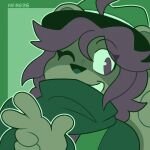  1girl ahoge animated animated_gif furry furry_female green_scarf green_theme hair_between_eyes highres lemonere looking_at_viewer mooch_(undertale_yellow) one_eye_closed open_mouth purple_eyes purple_hair scarf short_hair smile solo squirrel_girl undertale undertale_yellow upper_body utdr_(toby_fox) v 