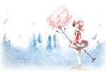  bow bow_(weapon) bubble_skirt choker destruction dress flower frills hair_ribbon kaname_madoka magical_girl mahou_shoujo_madoka_magica pink_eyes pink_hair ribbon rose short_twintails skirt solo takemaru08 twintails weapon 