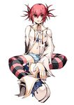  bow bow_panties bra copyright_request full_body navel panties red_eyes red_hair shoes short_hair simple_background solo striped striped_legwear striped_panties thighhighs underwear white_background yoshida_tooru 