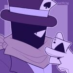  1boy ace_(undertale_yellow) animated animated_gif bandana black_hat card commentary english_commentary gloves hat highres holding holding_card lemonere looking_at_viewer looping_animation male_focus playing_card purple_theme shaded_face solo undertale undertale_yellow upper_body utdr_(toby_fox) white_gloves 
