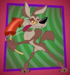 2026 3_toes 4_fingers abstract_background alternate_version_at_paywall anthro arched_back arm_tuft athletic athletic_anthro athletic_male back_tuft belly biped black_eyes black_nose black_toe_claws brown_body brown_fur butt canid canine canis chest_tuft colored coyote curvy_figure digital_drawing_(artwork) digital_media_(artwork) elbow_tuft eyebrows feet fingers flat_colors fluffy fluffy_chest fluffy_tail fur fuse gavanzude glance grin grinning_at_viewer half-closed_eyes head_tuft hi_res holding_object holding_rocket holding_stick humanoid_hands humanoid_heel lit_fuse looking_aside looking_aside_at_viewer looking_at_viewer looney_tunes male mammal mischievous mischievous_smile multicolored_body multicolored_fur narrowed_eyes nude pattern_background paws pecs pinup plantigrade pose puffed_out_chest raised_heel raised_tail rocket shoulder_tuft signature simple_background sizzling skinny skinny_anthro skinny_male slim slim_anthro slim_male small_waist smile smiling_at_viewer smirk smirking_at_viewer smug smug_eyes smug_face smug_grin solo standing standing_on_toes stick striped_background tail tan_belly tan_body tan_eyebrows tan_fur tiptoes toes tongue tongue_out tuft two_tone_body two_tone_fur warner_brothers wasp_waist wide_hipped_anthro wide_hipped_male wide_hips wile_e._coyote yellow_sclera