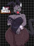 2026 3:4 4_fingers absurd_res anthro beat_banger bedroom_eyes big_breasts black_background black_body black_bow_tie black_claws black_clothing black_ears black_eyebrows black_finger_claws black_fur black_nose black_tail blep bottomwear bow_ribbon bow_tie breasts bunfan_games bunny_costume cathy_smith checkered checkered_background claws cleavage clothed clothed_anthro clothed_female clothing costume curvy_figure digital_media_(artwork) domestic_cat eyebrows eyelashes eyewear fake_ears fake_rabbit_ears felid feline felis female female_anthro finger_claws fingers fishnet_bottomwear fishnet_clothing fishnet_legwear fur glasses green_eyes grey_background grey_body grey_fur half-closed_eyes hand_on_breast hand_on_own_breast hi_res legwear lidded_eyes looking_at_viewer mammal multicolored_body multicolored_ears multicolored_fur narrowed_eyes navel_outline pattern_background pink_tongue pupils round_glasses seductive shirt_collar shirt_cuffs simple_background skay_smidyth_samuel smile smiling_at_viewer solo standing tail thick_thighs tongue tongue_out voluptuous voluptuous_anthro voluptuous_female whisker_spots whiskers white_inner_ear wide_hipped_anthro wide_hipped_female wide_hips