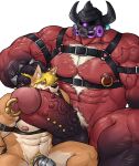 abs ambiguous_species anthro armor balls barazoku bdsm beard big_penis black_balls blonde_beard blonde_facial_hair blonde_hair blonde_pubes body_hair canid canine canis chastity_cage chastity_device chest_hair collar cuffs_(object) domestic_dog duo erection facial_hair foreskin genital_piercing genitals hair hands_behind_back happy harness head_grab headgear helmet hi_res huge_penis humanoid_genitalia humanoid_penis inkpaintinglong ladder_piercing male male/male mammal mask muscular nipple_piercing nipple_ring nipples nude penile_spines penis penis_piercing penis_size_difference piercing prince_albert_piercing pubes red_body retracted_foreskin ring_piercing sitting size_difference vein veiny_muscles veiny_penis white_pubes