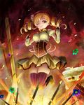  blonde_hair chocolate corset detached_sleeves drill_hair fingerless_gloves gloves highres mahou_shoujo_madoka_magica one_eye_closed pote_(crown) skirt solo thighhighs tomoe_mami twintails yellow_eyes 