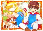  +_+ 2boys 2girls ^_^ animal apple belt bitten_apple blonde_hair blue_dress blue_tunic boots brown_boots brown_eyes brown_hair cape closed_eyes closed_mouth clothed_animal commentary_request dress dwarf flower food food_bite fruit fukatsuki_mizuki green_hat green_pants green_shirt grey_belt hat holding holding_food holding_fruit long_hair looking_at_another multiple_boys multiple_girls o-ring open_mouth orange_hat pants phrygian_cap pink_flower pink_hat pink_pants pink_shirt puff_and_slash_sleeves puffy_sleeves red_cape red_eyes shirt short_hair short_twintails signature sitting sleeping smile snow_white's_dwarf_(fairy_tale_character) snow_white_(fairy_tale) snow_white_(fairy_tale_character) standing traditional_media tunic twintails white_flower white_pants white_shirt 