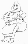  2015 2_horns absurd_res anthro barefoot belly big_breasts big_butt black_and_white boss_monster_(undertale) bovid breasts butt caprine clothing curvy_figure feet female floppy_ears full-length_portrait goat hi_res horn huge_breasts keij looking_at_viewer lop_ears mammal mature_anthro mature_female monochrome open_mouth open_smile overweight overweight_anthro overweight_female portrait robe simple_background sitting sketch smile solo three-quarter_view tight_robe toriel traditional_media_(artwork) undertale undertale_(series) white_background 