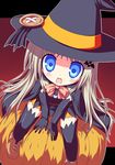  bad_id bad_pixiv_id blonde_hair blue_eyes bow ebisuke fangs gloves halloween hat little_busters! long_hair noumi_kudryavka pink_bow pumpkin sitting thighhighs witch_hat 