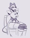 anthro bottomwear bottomwear_down clothed clothing deltarune domestic_cat dress felid feline felis female kanaii machine mammal monochrome panties panties_down pants pants_down partially_clothed pooping robot sigh sitting sitting_on_toilet solo tasque_manager toilet toilet_use undertale_(series) underwear underwear_down