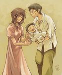  2boys amelie baby baby_carry crying drawr facial_hair family father_and_son glasses holding husband_and_wife ikari_gendou ikari_shinji ikari_yui mother_and_son multiple_boys neon_genesis_evangelion nightgown stubble 
