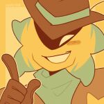  1boy animated animated_gif bandana blush brown_gloves brown_hat colored_skin commentary english_commentary gloves green_bandana hat highres lemonere looking_at_viewer looping_animation male_focus open_mouth shaded_face smile solo starlo undertale undertale_yellow upper_body utdr_(toby_fox) yellow_skin yellow_theme 