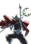  1boy a_(mitei7926) arm_up bandages brown_overalls cape cowboy_shot goggles highres long_nose male_focus one_piece overalls red_cape simple_background slingshot_(weapon) sogeking solo usopp white_background 