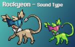  2024 blue_eyewear blue_glasses english_text eyewear fakemon fakeveelution fur glasses green_body green_ears green_fur green_hair green_tail grey_body grey_fur grey_tail hair nintendo open_mouth paws pokemon pokemon_(species) rockyeon shiny_pokemon solo tail tan_body tan_ears tan_fur tan_hair tan_tail text trooper3 
