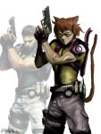  anthro betho brown_body brown_fur brown_hair capcom chris_redfield clothing felid feline female fur gameoverse glitch glitch_productions gloves hair handwear hi_res holding_object holding_weapon kit_bodega male mammal meme muscular resident_evil stare triceps weapon 