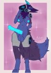  >:3 animal_genitalia animal_penis anthro azurgyn balls bodily_fluids breasts curvy_figure digital_drawing_(artwork) digital_media_(artwork) digitigrade ears_down equine_genitalia equine_penis erection finger_on_face fluffy fluffy_tail fur genital_fluids genitals glowing glowing_genitalia glowing_horn glowing_nipples glowing_penis gynomorph hand_behind_back hand_on_face hi_res horn intersex machine nipples penis pivoted_ears precum protogen protogen_armor protogen_visor purple_body purple_fur signature simple_background solo tail 