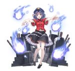  1girl artist_request black_shoes black_skirt breasts full_body game_asset hat hat_ornament hitodama jiangshi lace-trimmed_sleeves lace_trim loafers looking_at_viewer medium_breasts miyako_yoshika navel newsboy_cap non-web_source official_art ofuda open_mouth outstretched_arms purple_eyes purple_hair purple_hat red_shirt self-datamine shirt shoes short_sleeves simple_background skirt solo sotoba star_(symbol) star_hat_ornament tombstone touhou touhou_arcadia_record transparent_background zombie_pose 
