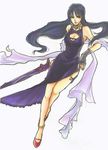  1girl black_hair breasts dress gloves heels high_heels jewelry legs long_hair necklace rose_(dragoon) shoes solo sword the_legend_of_dragoon weapon 